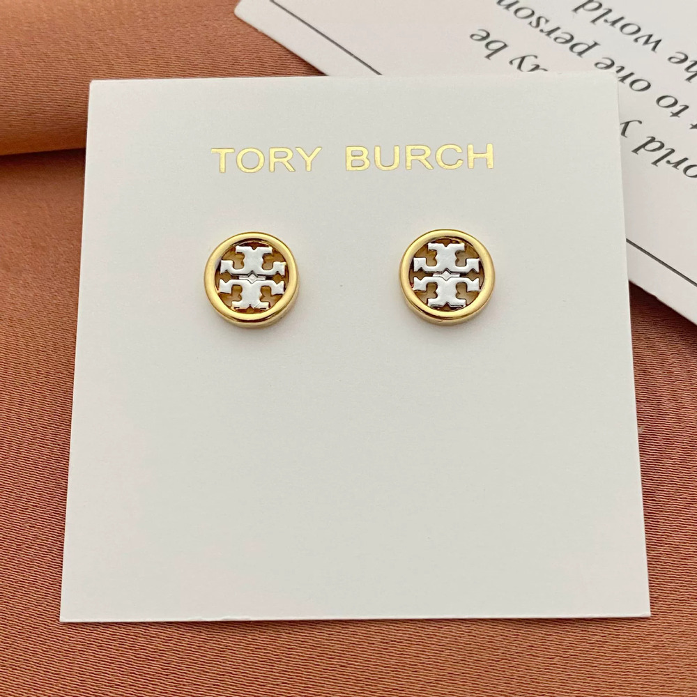 Tory Burch Round Hollow Inlaid Alphabet Stud Earrings